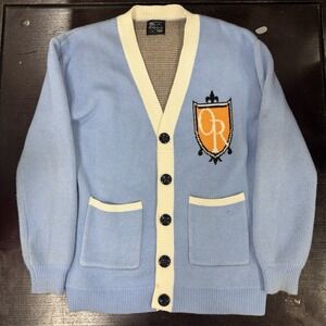 Steady Hands Womens Cardigan Size S/M Knit OURAN Crest Preppy Golf Sweater